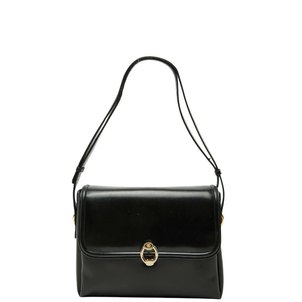 Gucci black leather shoulder bag structured flap